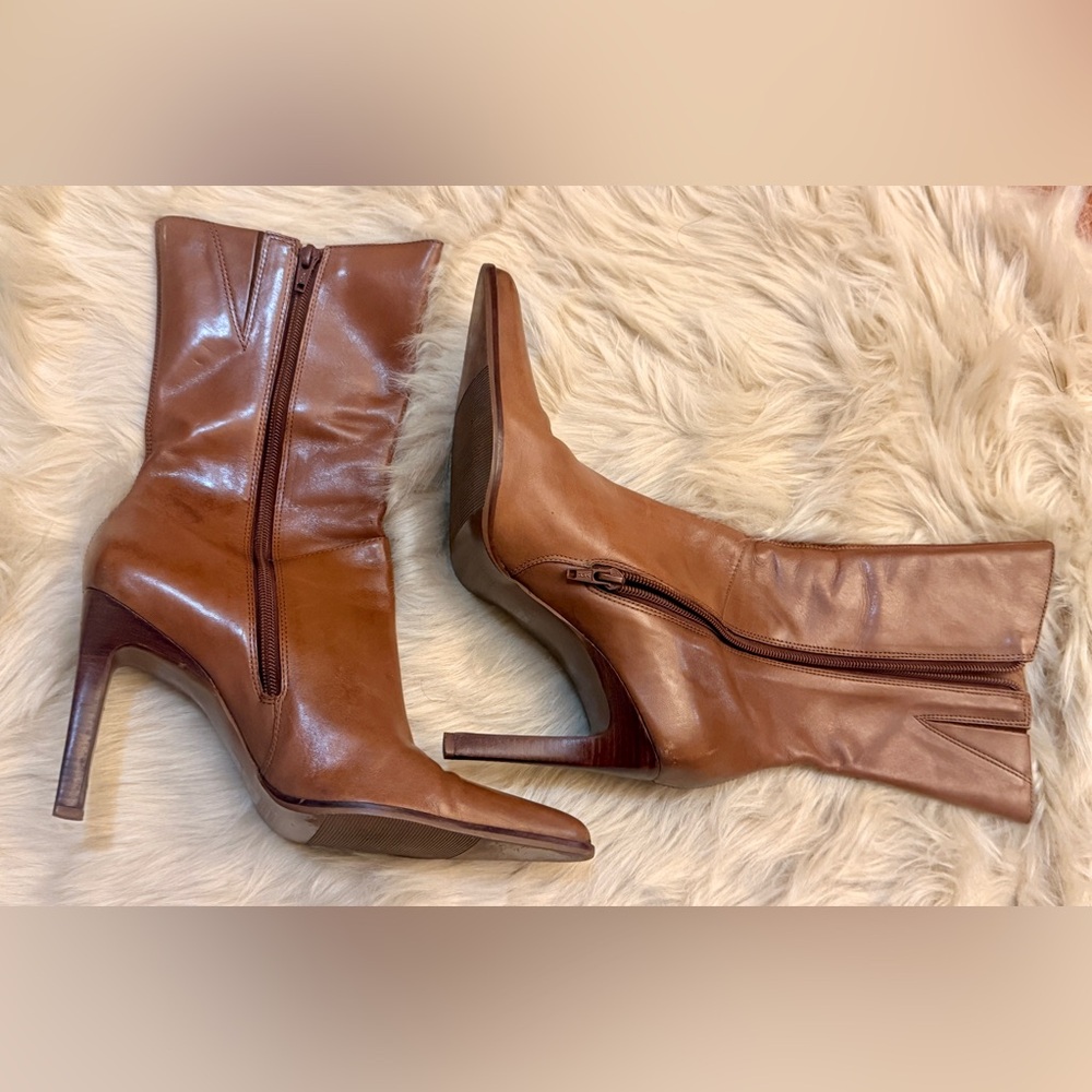 Naturalizer Leather Pointed Toe Stiletto Boots | "English Tea" Brown 10M